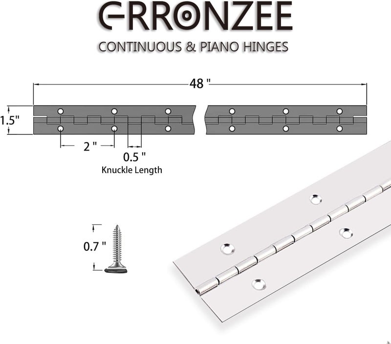 GRRONZEE Piano Hinge 48 Inch x 1.5 Inch Stainless Steel Continuous & Piano Hinge Heavy Duty Piano Hinges, 0.04" Leaf Thickness, 0.5" Knuckle Length, Screw Included - Image 3